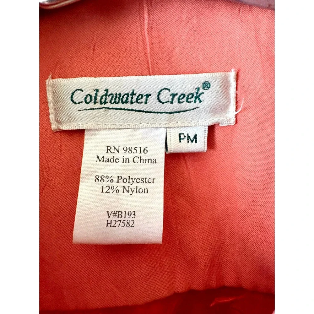 Coldwater Creek Coral Orange Crinkle Texture Button Up Top Women's Petite M Chic